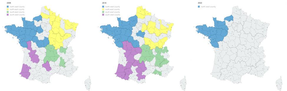 Trends in seroprevalence of influenza A virus infections in pigs in France (2008-2022).