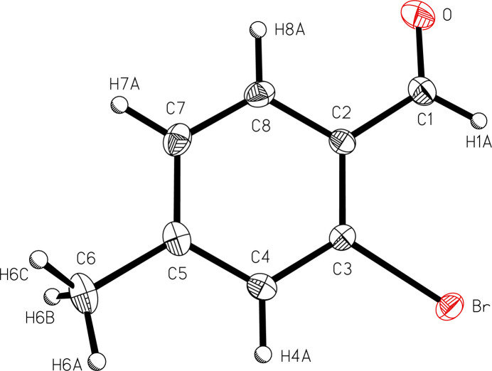 Crystallographic and spectroscopic characterization of 2-bromo-p-tolu­aldehyde