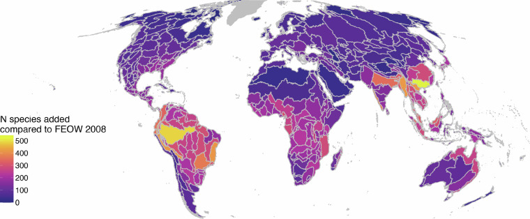 Ecoregional distributions of the world's freshwater vertebrate species.