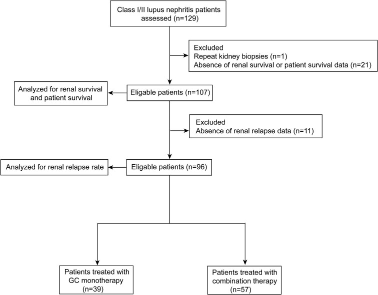 Induction therapy for class I/II lupus nephritis with glucocorticoid monotherapy associates with higher relapse and poorer kidney outcomes.