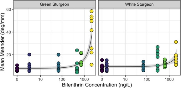 Aqueous exposure to a pyrethroid pesticide results in behavioural effects in early life stage sturgeon.