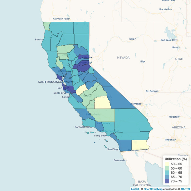 Estimating county-level dental care utilization among adults in California using multilevel modeling with raking approach.
