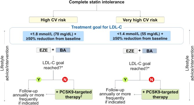 Expert opinion on the integration of combination therapy into the treatment algorithm for the management of dyslipidaemia: the integration of ezetimibe and bempedoic acid may enhance goal attainment.