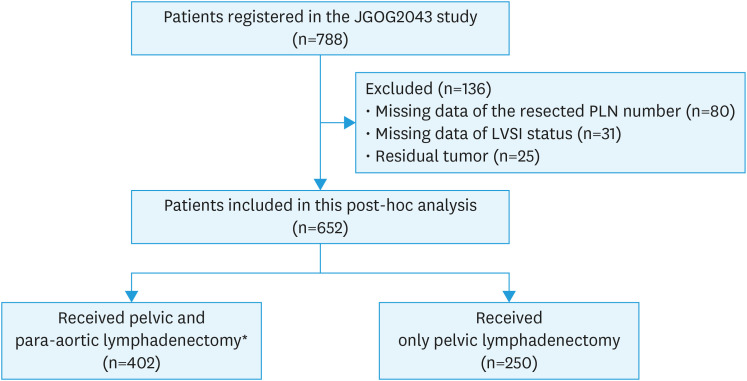Prognostic significance of para-aortic node metastasis in endometrial cancer: Japanese Gynecologic Oncology Group Study JGOG2043 post hoc analysis.