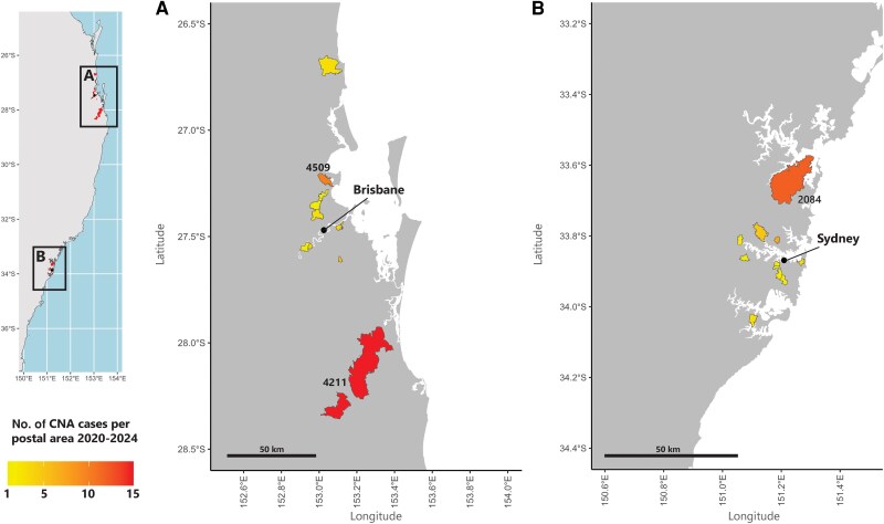 Rainfall- and Temperature-Driven Emergence of Neural Angiostrongyliasis in Eastern Australia, 2020-2024.