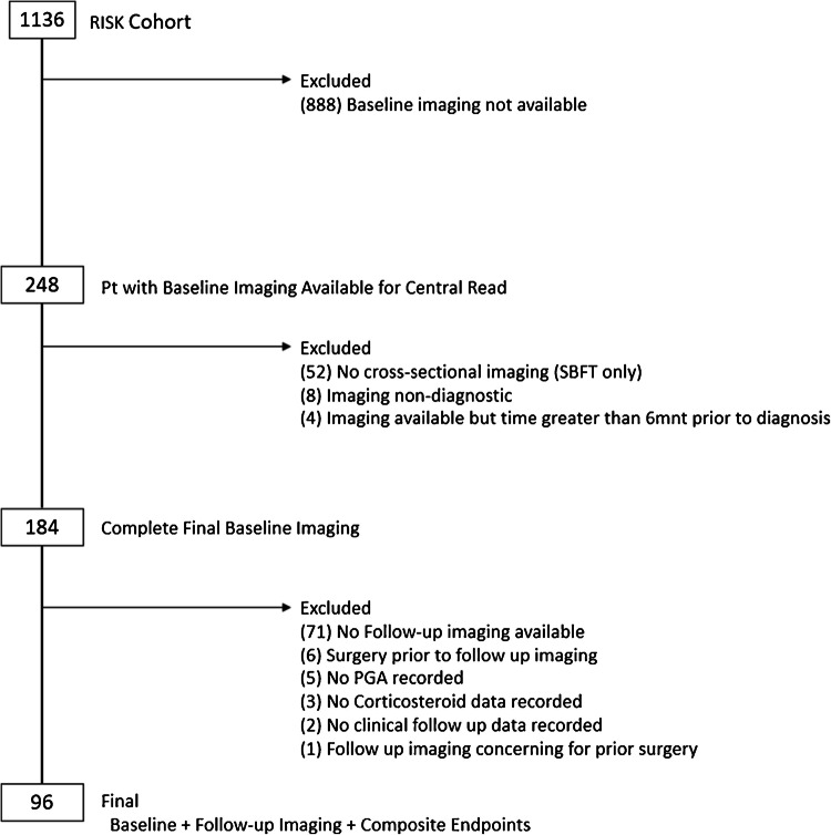 Baseline terminal ileal CT and MRI measurements are associated with imaging outcomes in pediatric Crohn's disease: a cohort study.