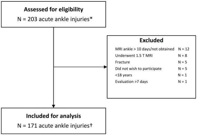 The Prevalence, Size, and Anatomic Location of Cartilage and Osteochondral Lesions in Athletes With an Acute Ligamentous Ankle Injury.