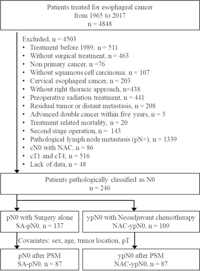 Benefits of neoadjuvant chemotherapy: is the prognosis of ypN0 patients after neoadjuvant chemotherapy comparable to that of pN0 patients undergoing surgery alone?