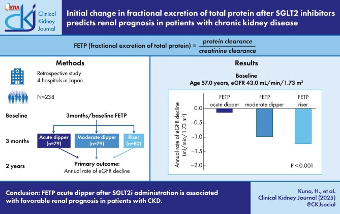 Initial change in fractional excretion of total protein after SGLT2 inhibitors predicts renal prognosis in patients with chronic kidney disease.
