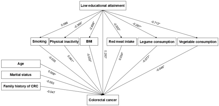 Association of Low Educational Attainment and Higher Colorectal Cancer Risk: Mediatory Effect of Lifestyle-Associated Factors Within Local Context.