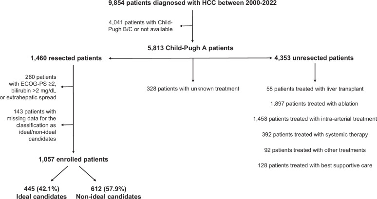 Outcome of hepatic resection for HCC in ideal and non-ideal candidates.