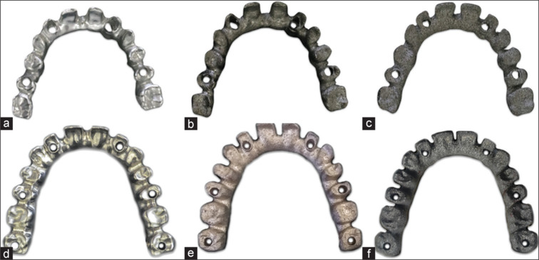 Marginal gap of three-dimensional printed full-arch frameworks supported by all-on-four and all-on-six implant designs.