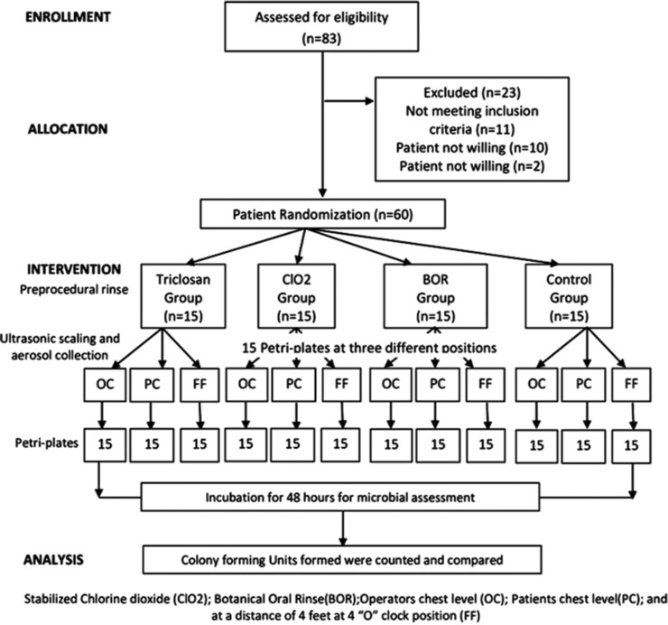 Comparative Evaluation of the Antimicrobial Efficacy of Stabilized Chlorine Dioxide, Botanical Oral Rinse, and Kidodent Mouthwash as Preprocedural Mouthrinse: A Randomized Clinical Trial.