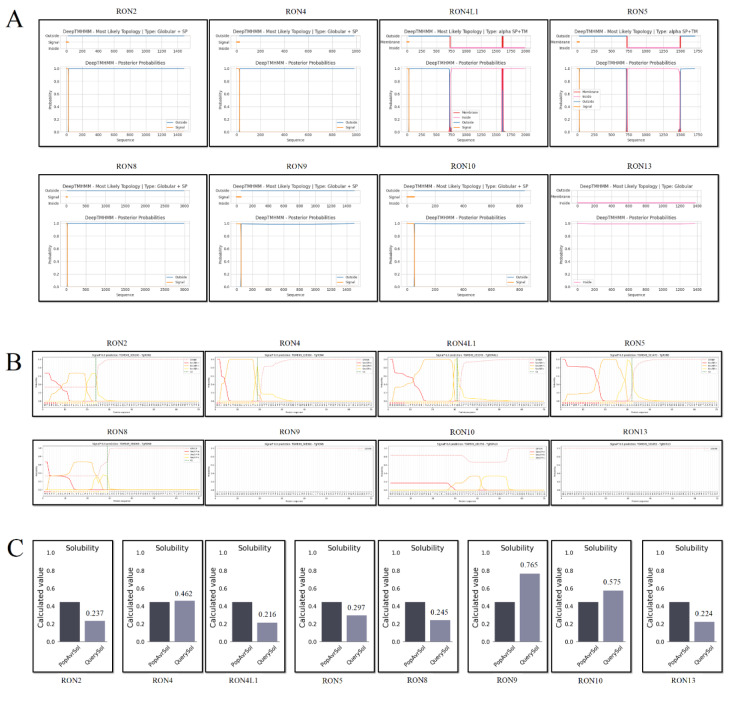 In silico evaluation of Toxoplasma gondii rhoptry neck proteins (TgRONs) for potential immunogenic epitopes.