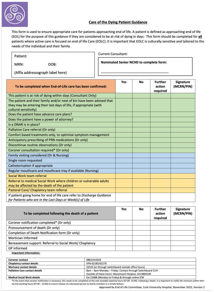 Using Audit to Improve End-of-Life Care in a Tertiary Cancer Centre.