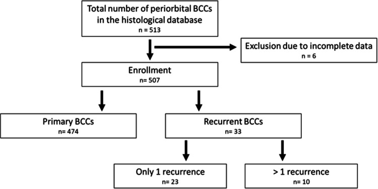 Aggressive subtypes in basal cell carcinomas might need different treatment and follow-up due to the higher risk of surgically uncontrollable recurrences.