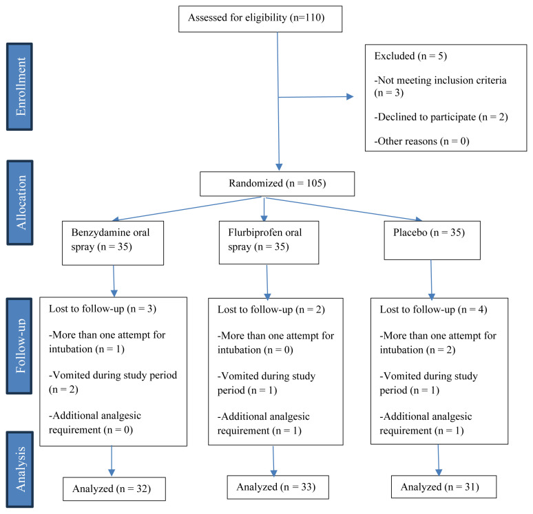 Addition of antimicrobials to oral sprays containing nonsteroidal antiinflammatory drugs does not reduce the severity of postoperative sore throat: a prospective, randomized, placebo-controlled trial.