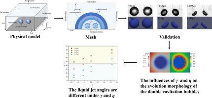 A numerical simulation study on the interaction between two horizontally placed cavitation bubbles near a rigid wall