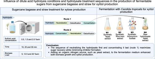 Influence of dilute acid hydrolysis conditions and hydrolysate treatment sequences in the production of fermentable sugars from sugarcane bagasse and straw for xylitol production