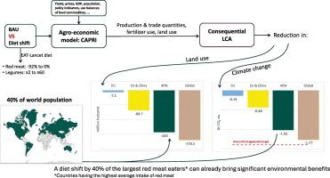 Including the agro-economic effects of diet shifts into environmental assessments: Implications for the world's largest red meat eaters