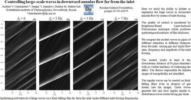 Controlling large-scale waves in downward annular flow far from the inlet