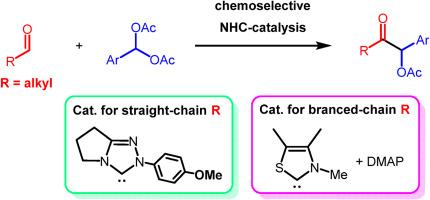 Cross-benzoin reaction between aliphatic aldehydes and aromatic acylals