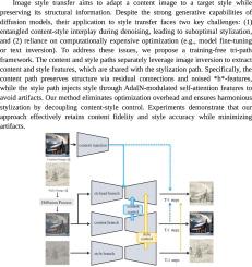 Training-free style transfer via content-style image inversion