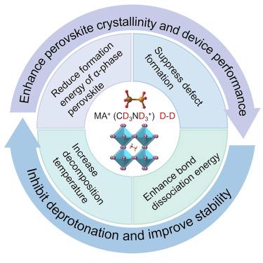 Deuterium-substituted cations enhance perovskite solar cell efficiency and stability