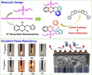 Hydrophosphonylation strategy to achieve oxazine ring-substituted bio-benzoxazines showing both roles of thermal latent catalyst and flame retardant