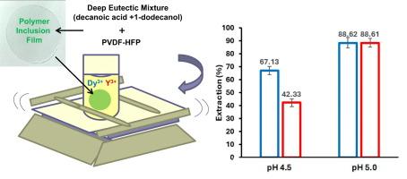 Development of a polymer inclusion film incorporating a 1-dodecanol–decanoic acid eutectic mixture for the extraction of Dy3+ and Y3+
