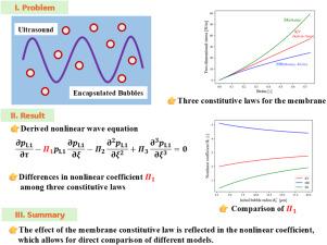 Nonlinear ultrasound propagation through coated microbubbles:Influence of shell constitutive laws