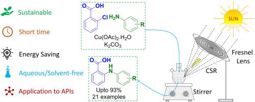 Energy-efficient copper-catalyzed synthesis of N-aryl anthranilic acids using concentrated solar radiation