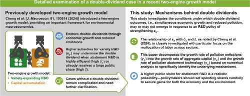 Detailed examination of a double-dividend case in a recent two-engine growth model