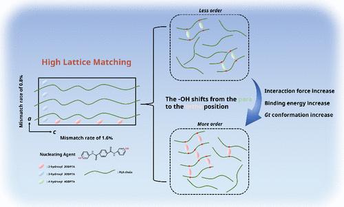 The Influence of Nucleating Agent Positional Isomer Structure on the Nucleation Efficiency of Poly(lactic acid): Interaction-Induced Conformational Transitions under High Lattice Matching