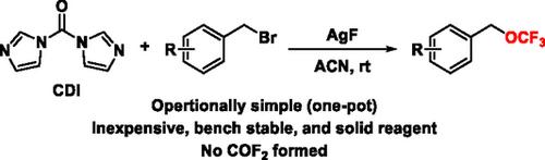 Nucleophilic Trifluoromethoxylation of Benzyl Bromides via Carbonyl Diimidazole