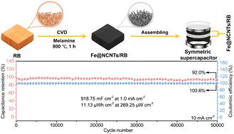 Dense N-doped carbon nanotubes with encapsulated Fe nanoparticles directly grown within red brick as a sustainable monolithic electrode for high-performance supercapacitors