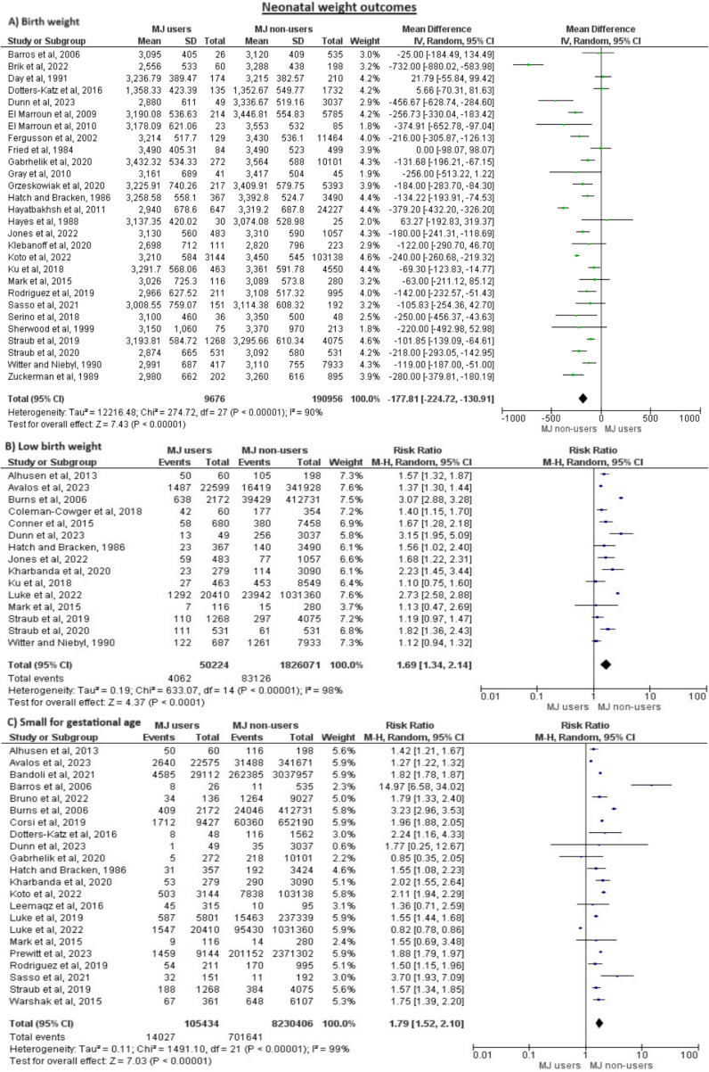 Meta-analysis of maternal and neonatal outcomes of cannabis use in pregnancy current to March 2024.