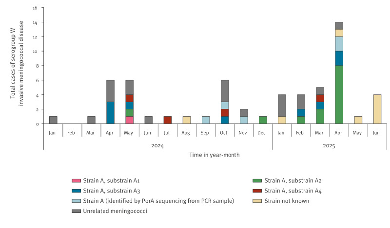 Increase in serogroup W invasive meningococcal disease in England associated with pilgrimage to Saudi Arabia, January 2024 to June 2025.