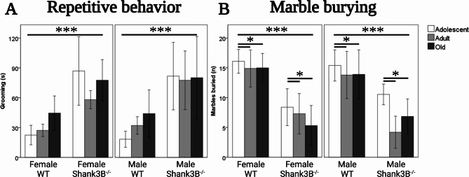 Autism-like phenotype across the lifespan of Shank3B-mutant mice of both sexes.