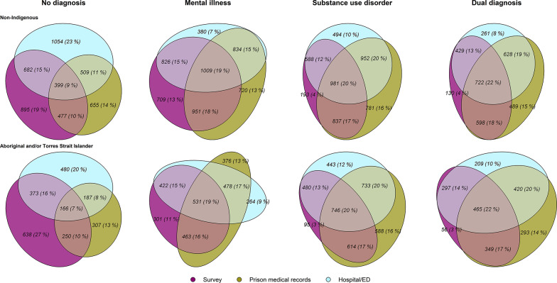 Prevalence of mental illness, substance use disorder, and dual diagnosis among adults in custody.