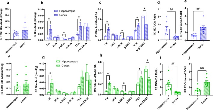 Bile Acid Profile Differs Between Brain Regions in Rodents and Is Disrupted in a Rodent Model of Alzheimer's Disease.