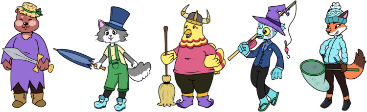 A combinatorial set of 3,125 cartoon characters based on five attributes for research on categorization, judgment, decision-making, and memory with adults and children.