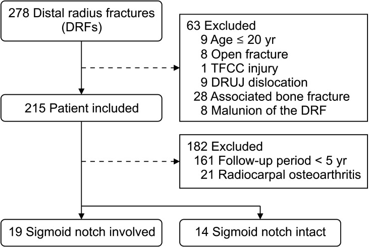 The Impact of Sigmoid Notch Involvement on the Outcomes of Distal Radius Fractures: Radiological and Clinical Assessments after a Minimum of 5 Years of Follow-up.