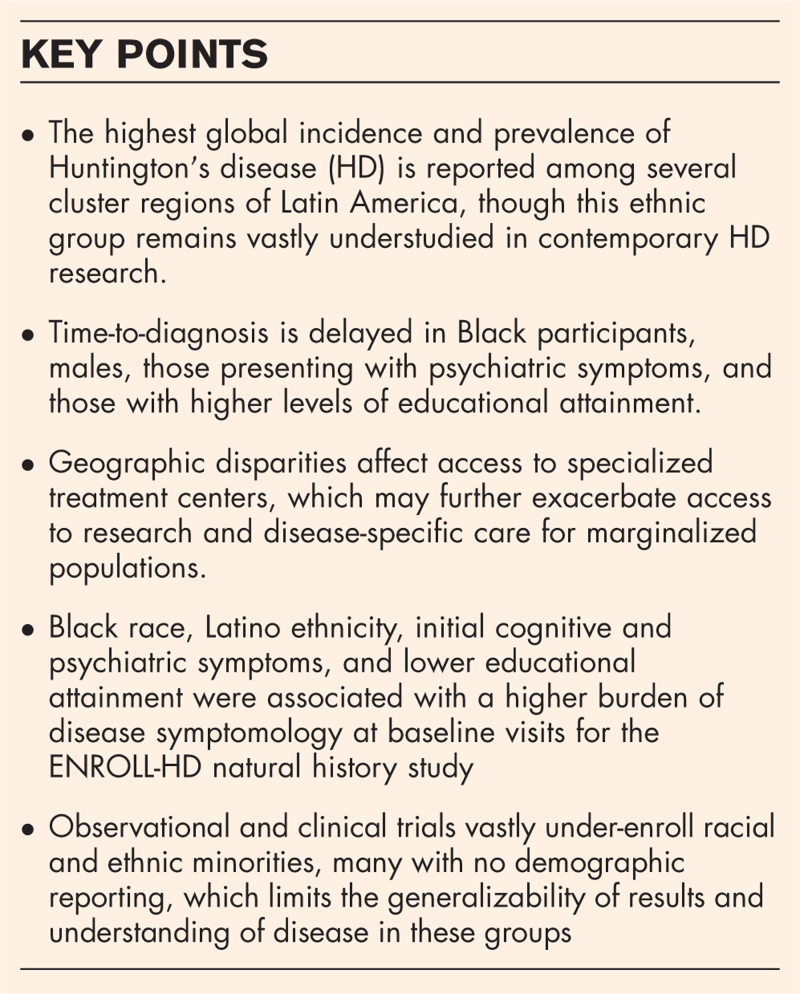 Disparities in Huntington's disease care and research.