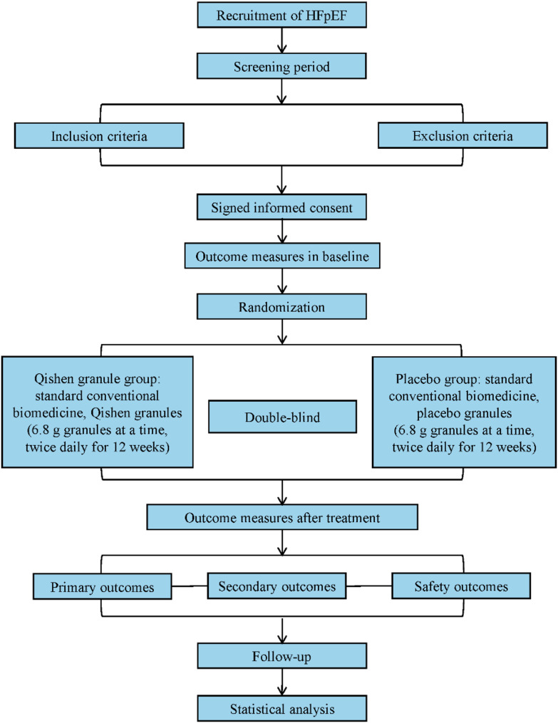 Efficacy and safety of Qishen granule for treating heart failure with preserved ejection fraction: a study protocol for a multicenter, randomized, double-blind, placebo-controlled trial.