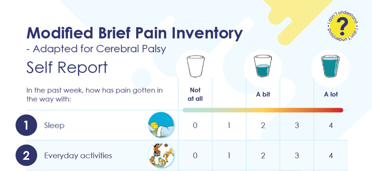 The comprehensibility and feasibility of the modified brief pain inventory and fear of pain questionnaire adapted for children and young people with cerebral palsy.