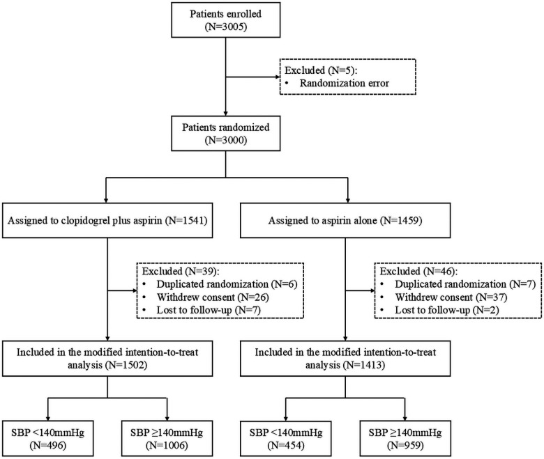 Baseline systolic blood pressure and efficacy of dual antiplatelet in acute ischaemic stroke.