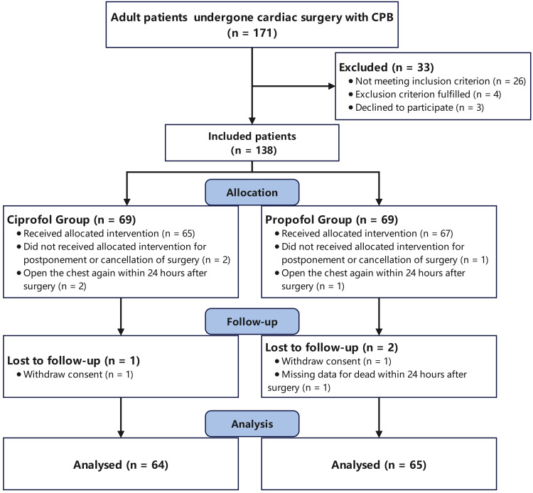 Effect of Ciprofol on Postoperative Cognitive Function in Patients Undergoing Cardiac Surgery with Cardiopulmonary Bypass: A Prospective, Randomized, Controlled Trial.