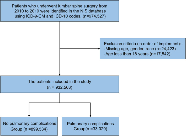 Incidence and risk factors of pulmonary complications after lumbar spine surgery, 2010-2019.