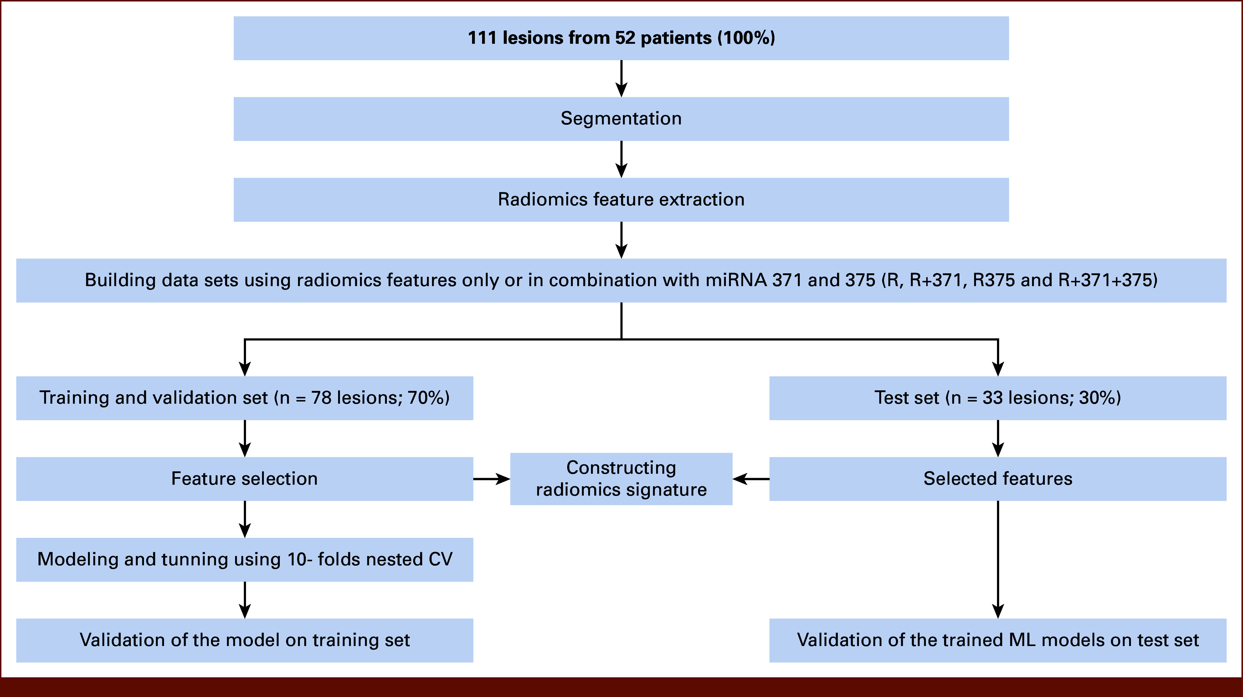Machine Learning Model Integrating Computed Tomography Image-Derived Radiomics and Circulating miRNAs to Predict Residual Teratoma in Metastatic Nonseminoma Testicular Cancer.